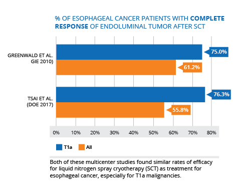 Chart showing 75 percent of esophageal cancer patients with complete response